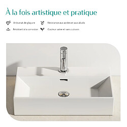 EMKE Vasque à Poser en céramique, Lavabo rectangulaire en céramique avec Trou de débordement, blanc brillant - 60 x 36 x 13 cm