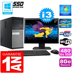 PC Tour DELL 7010 Core I3-3220 Ram 8Go Disque 480 Go SSD Wifi W7 Ecran 27" - Occasion