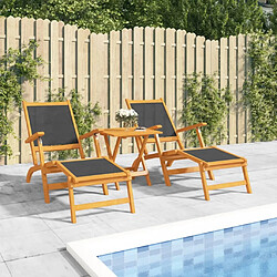 Maison Chic Lot de 2 Bain de soleil,Chaises longues d'extérieur Acacia massif et textilène -GKD37628