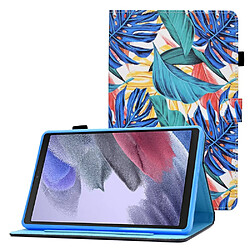 Etui en PU motif de couture, magnétique avec support, porte-cartes et porte-stylo pour Samsung Galaxy Tab A7 Lite 8.7-pouces T220/T225 - feuilles