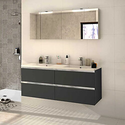 Dansmamaison Ensemble SDB 140 cm Laqué mat Anthracite + Double vasque + Armoire miroir - DIBA