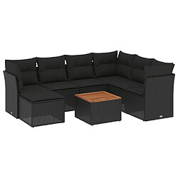 vidaXL Salon de jardin 8 pcs avec coussins noir résine tressée