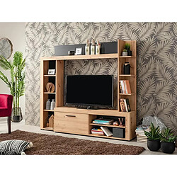 Vente-Unique Mur TV BALTIMORE - Avec rangements - Coloris : Chêne & Anthracite