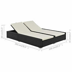 Maison Chic Chaise longue | Transat Bain de soleil double Résine tressée Noir -GKD10808 pas cher