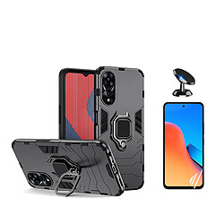 Kit de verre trempé de Clearglass + 3x1 défenseur militaire + support de voiture magnétique Phonecare pour Oppo A58 4G - le noir