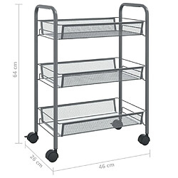 Maison Chic Desserte de cuisine à 3 niveaux | Chariot de cuisine | Meuble de rangement roulant Gris 46x26x64 cm Fer -GKD99432 pas cher