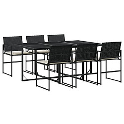 vidaXL Ensemble à manger de jardin coussins 7 pcs noir résine tressée