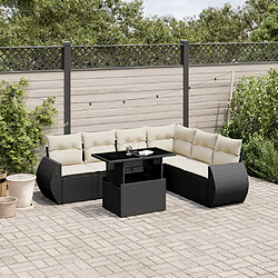 vidaXL Salon de jardin 7 pcs avec coussins noir résine tressée