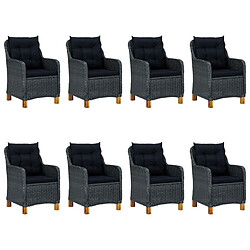 Maison Chic Mobilier à dîner 9 pcs et coussins- Ensemble table et chaises d'extérieur - Salon/Mobilier de jardin classique Résine tressée Gris foncé -MN24162