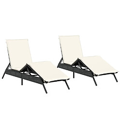 vidaXL Chaises longues avec coussins lot de 2 noir résine tressée