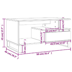 vidaXL Table basse Sonoma gris 90x49x45 cm Bois d'ingénierie pas cher