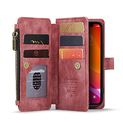 Caseme Etui en PU + TPU anti-chute, zippé avec support et porte-cartes rouge pour votre Apple iPhone 12 mini 5.4 pouces