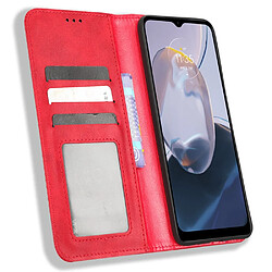 Etui en PU texture rétro, auto fermeture magnétique avec support pour votre Motorola Moto E22 4G/E22i 4G - rouge