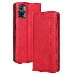 Etui en PU texture rétro, auto fermeture magnétique avec support pour votre Motorola Moto E22 4G/E22i 4G - rouge