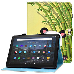 Etui en PU motif piqué, magnétique avec support pour votre Amazon Fire HD 10 Plus (2021) - panda et bambou