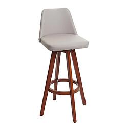 Decoshop26 Tabouret de bar chaise de comptoir en synthétique taupe pivotant pieds en bois foncé 04_0005279