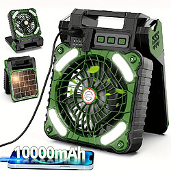 Ventilateur De Camping à Énergie Solaire (Vert) Avec Lanterne à LED, Ventilateur Portatif à Piles Rechargeable à Vent Puissant à 4 Vitesses, 90 Ventilateurs de Bureau Pliants Timer Power Bank