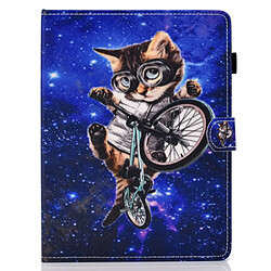 Etui en PU 10 pouces universel chat cycliste avec support et porte-cartes pour votre Apple iPad 9.7 (2018)/Microsoft Surface Go