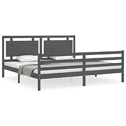 Maison Chic Lit adulte - Cadre Structure de lit avec tête de lit Contemporain gris 200x200 cm bois massif -MN52803