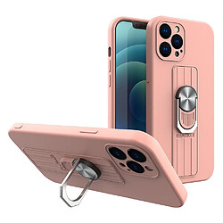 Ozzzo ring coque etui en silicone avec prise pour les doigts et support pour iphone 13 mini rose