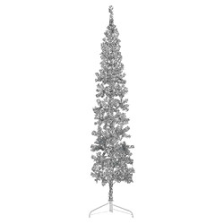 vidaXL Demi sapin de Noël artificiel mince avec support Argenté 240 cm