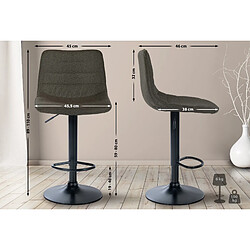 Decoshop26 Lot de 2 tabourets de bar chaises hautes avec repose-pieds incurvé en tissu taupe structure métallique noir 10_0004312