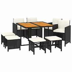 Avis Maison Chic Mobilier à dîner 9 pcs de jardin avec coussins - Ensemble table et chaises d'extérieur - Salon/Mobilier de jardin classique Résine tressée Noir -MN85976