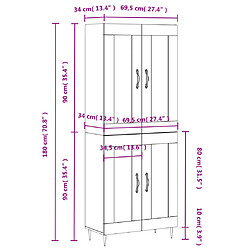 vidaXL Buffet haut Blanc brillant 69,5x34x180 cm Bois d'ingénierie pas cher