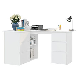 Avis vidaXL Bureau d'angle Blanc 145x100x76 cm Bois d'ingénierie