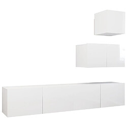 vidaXL Ensemble de meuble TV 4 pcs Blanc brillant Bois d'ingénierie