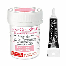 Scrapcooking Colorant alimentaire en poudre rose poudré + Stylo glaçage noir