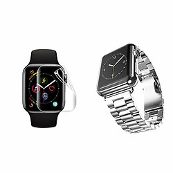 PHONECARE Kit Bracelet en Acier Inoxydable Taille Ajustable Avec Fermoir par Clic + Outil+ Film de Protection d'écran en Gel pour Apple Watch Series 7 - 41mm - Gris