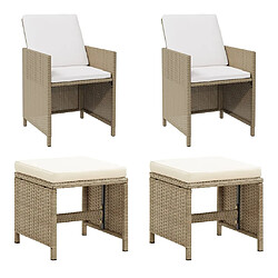 vidaXL Chaises de jardin avec tabourets lot de 2 Résine tressée Beige