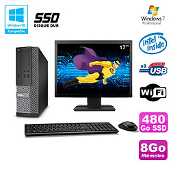 Lot PC Dell Optiplex 3020 SFF G3220 3GHz 8Go 480Go SSD DVD Wifi W7 + Ecran 17" - Occasion