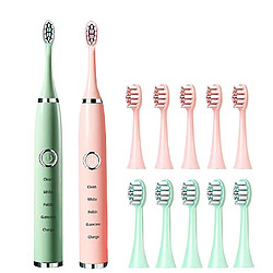 Universal Les dernières brosses à dents électriques sonores pour adultes et enfants minuterie intelligente brosse à dents blanchissante rechargeable IPX7 imperméable 4 têtes de brosse (vert)