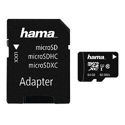 Hama MicroSDXC 64 GB classe 10 UHS-I 80 MB/s + adaptateur/photo