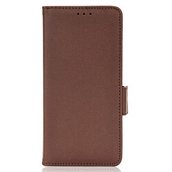 Etui en PU texture litchi, fermoir magnétique marron pour votre iPhone 13 6.1 pouces