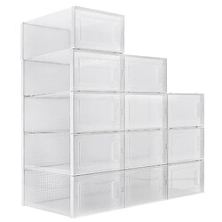 Secury-T Lot de 12 Boîtes à Chaussures/Rangement Empilables transparentes/blanches en Plastique avec porte et aération 33.4x23x14cm