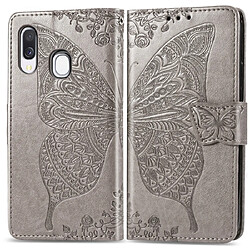 Wewoo Housse Coque Étui en cuir à rabat horizontal Butterfly Love Flowers gaufrage pour Galaxy A40avec porte-cartes et porte-cartesainsi que portefeuille et lanière Gris