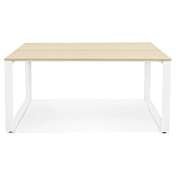 Avis Alterego Table de réunion / bureau bench 'BAKUS SQUARE' en bois finition naturelle et métal blanc - 140x140 cm