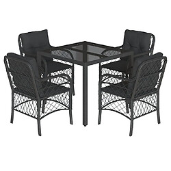 vidaXL Ensemble à manger de jardin coussins 5pcs Noir Résine tressée