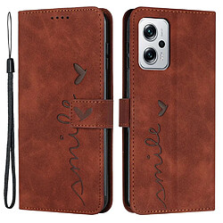 Etui en PU anti-rayures, motif en forme de coeur avec support pour votre Xiaomi Redmi Note 11T Pro 5G/11T Pro + 5G/Poco X4 GT 5G - marron