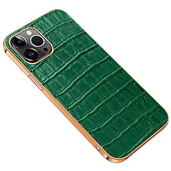 Coque en TPU + cuir véritable électroplaqué, texture crocodile, anti-chute pour votre iPhone 14 Pro Max - vert