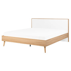 Beliani Lit double blanc et bois clair 160 x 200 cm SERRIS