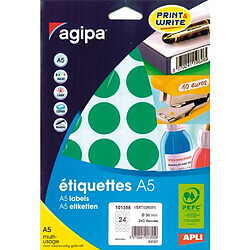 Pastille adhésive 30 mm Agipa 10135 verte - pochette de 240 