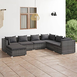 vidaXL Salon de jardin 7 pcs avec coussins Résine tressée Gris