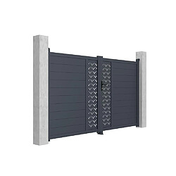 Avis Vente-Unique Portail battant aluminium semi plein à motifs L305 x H181 cm anthracite GREGOR