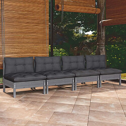 Maison Chic Canapé 4 places de jardin et coussins | Canapé d'extérieur | Fauteuil,Banquette Jardin anthracite Bois de pin -MN34755