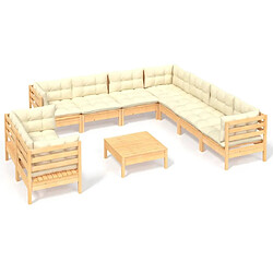 Maison Chic Salon de jardin 10 pcs + coussins - Mobilier/Meubles de jardin - Table et chaises d'extérieur crème Bois de pin solide -MN38743