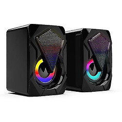 Universal Haut-parleurs d'ordinateur câblé USB subwoofer stéréo subwoofer coloré à LED (noir)